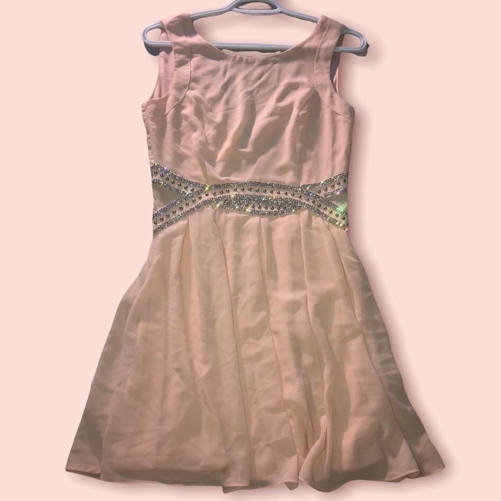Baby pink flowy cocktail dress
